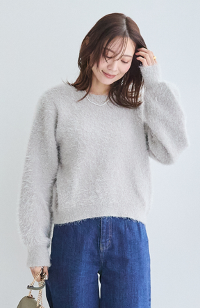 ダブルフェイスシャギーランタンスリーブプルオーバー