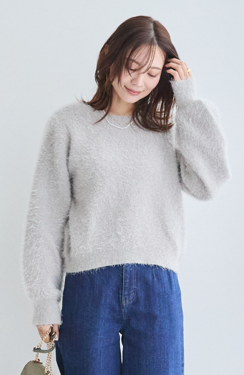 ダブルフェイスシャギーランタンスリーブプルオーバー