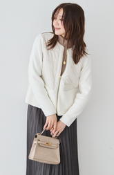 中綿×ニット切替ノーカラージャケット