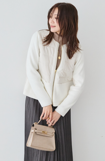 中綿×ニット切替ノーカラージャケット