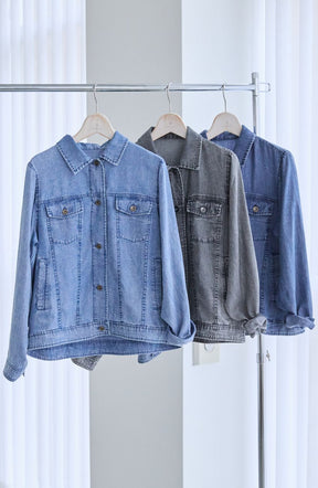 パウダーシルクデニムステンワイドスリーブジャケット