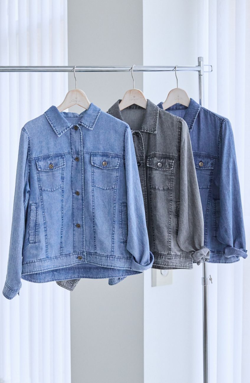 パウダーシルクデニムステンワイドスリーブジャケット