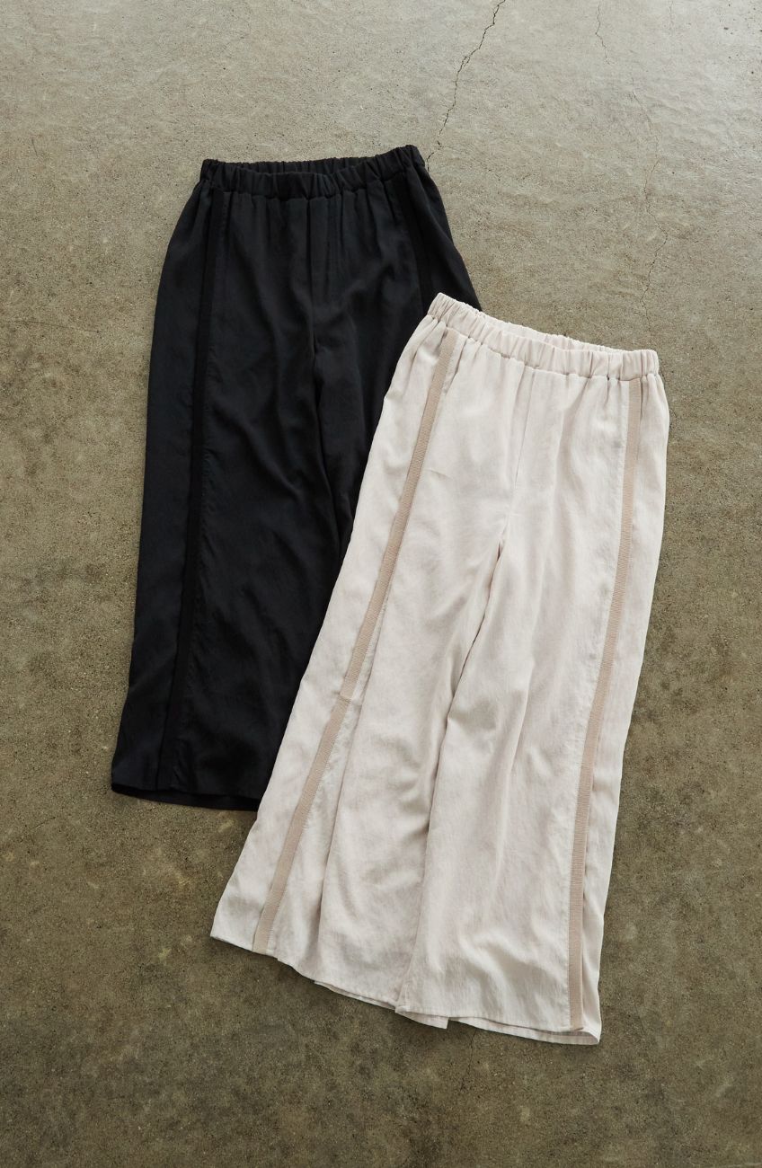 麻調シアーニット切替ストレートパンツ