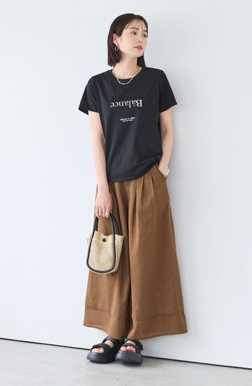 [コーデSET] ドライコットンエンボス×箔ロゴTシャツ＋ドライエステルライン切替パンツ