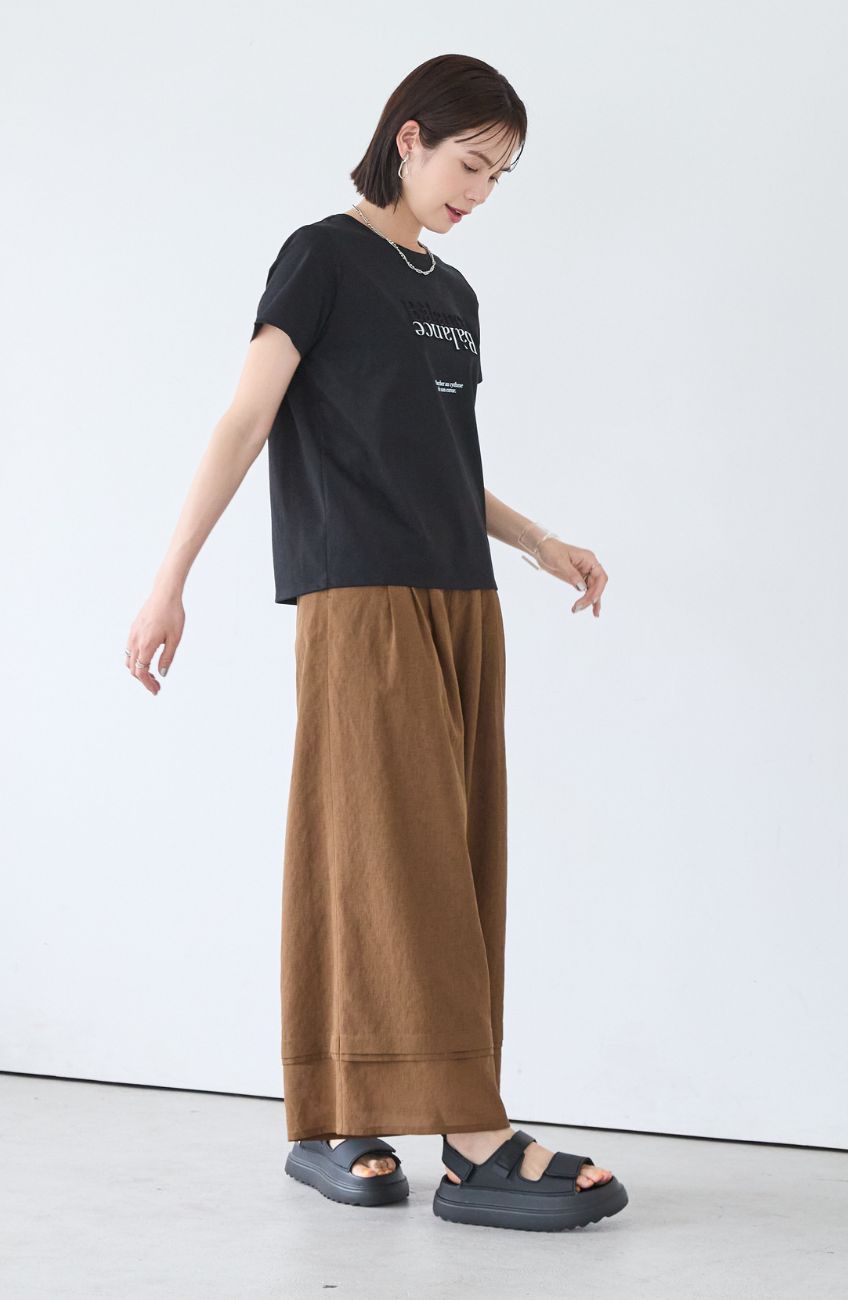 [コーデSET] ドライコットンエンボス×箔ロゴTシャツ＋ドライエステルライン切替パンツ