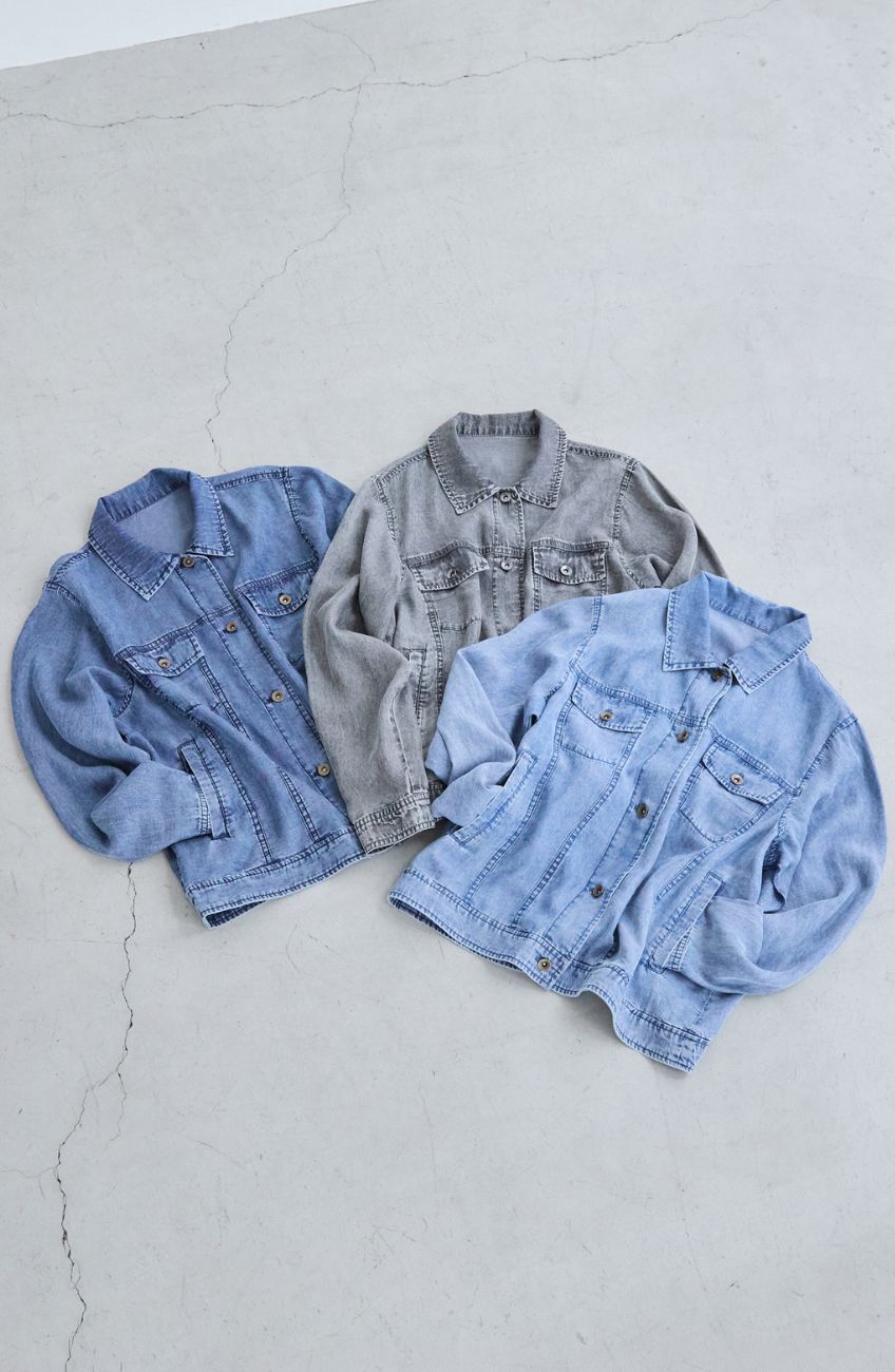 パウダーシルクデニムステンワイドスリーブジャケット