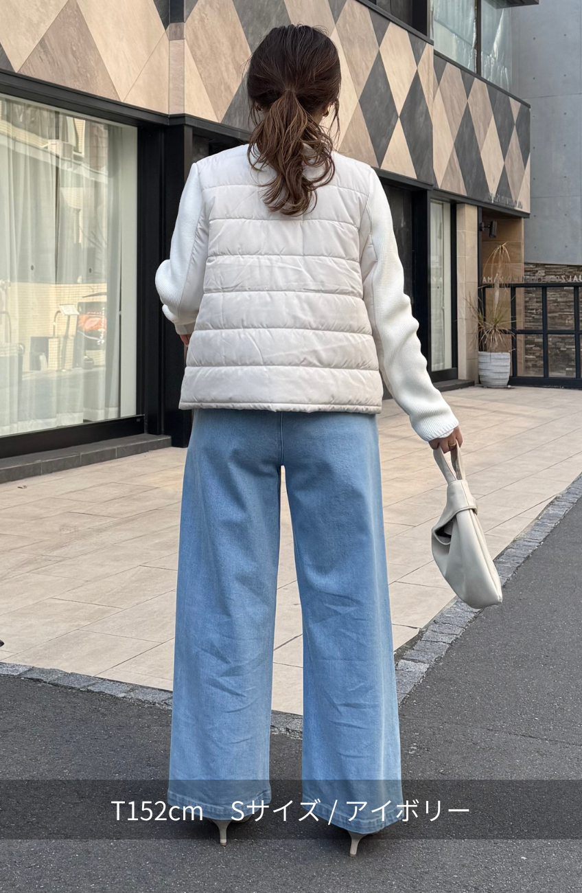 中綿×ニット切替ノーカラージャケット