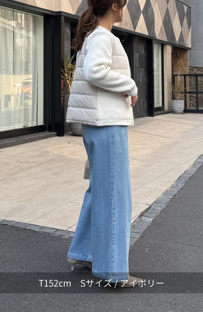 中綿×ニット切替ノーカラージャケット