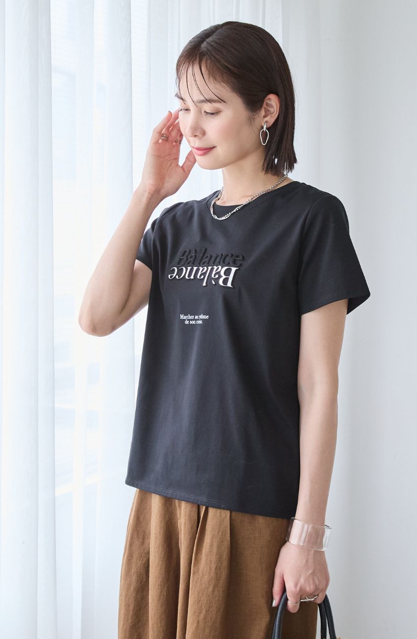 [コーデSET] ドライコットンエンボス×箔ロゴTシャツ＋ドライエステルライン切替パンツ